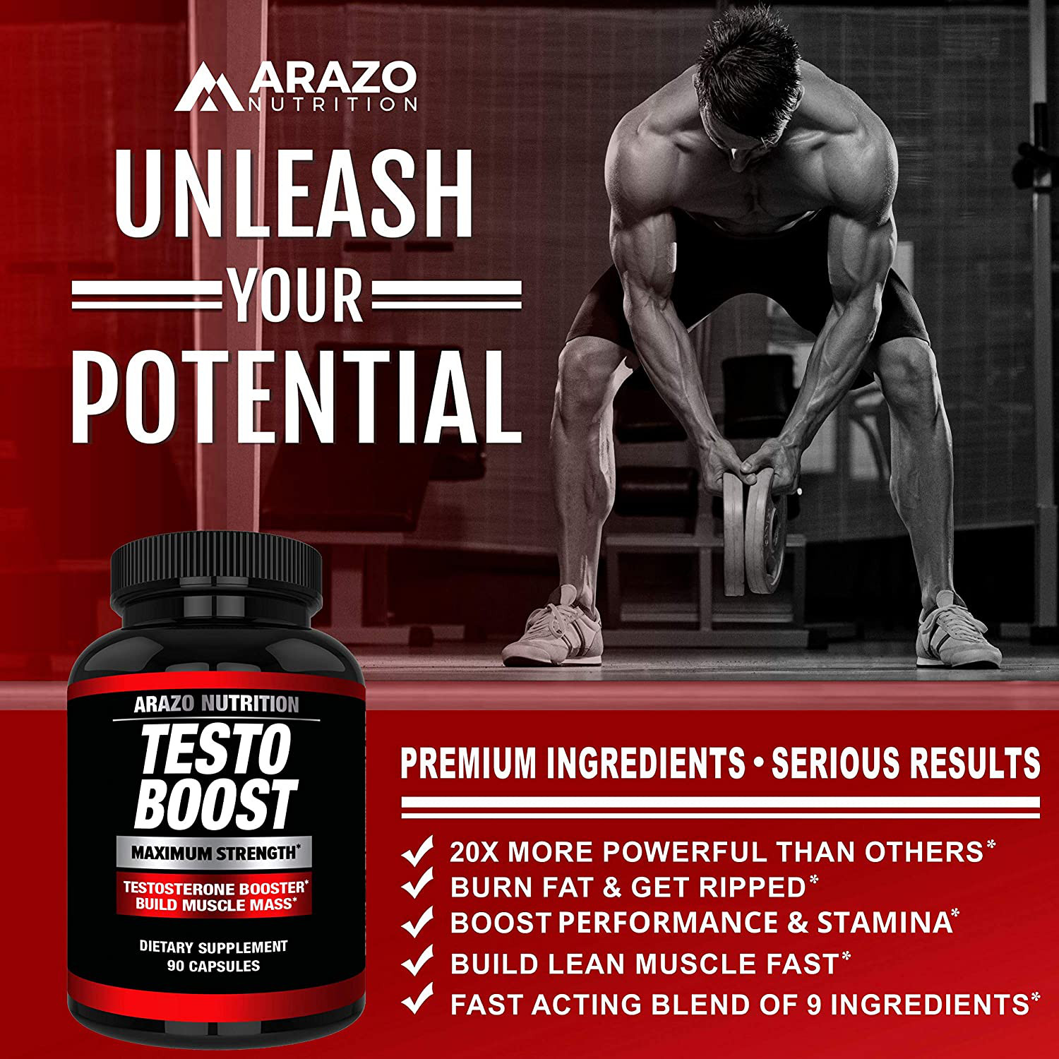 Arazo Nutritioin TestoBoost Dietary Supplement Maximum Strength 90 Capsules