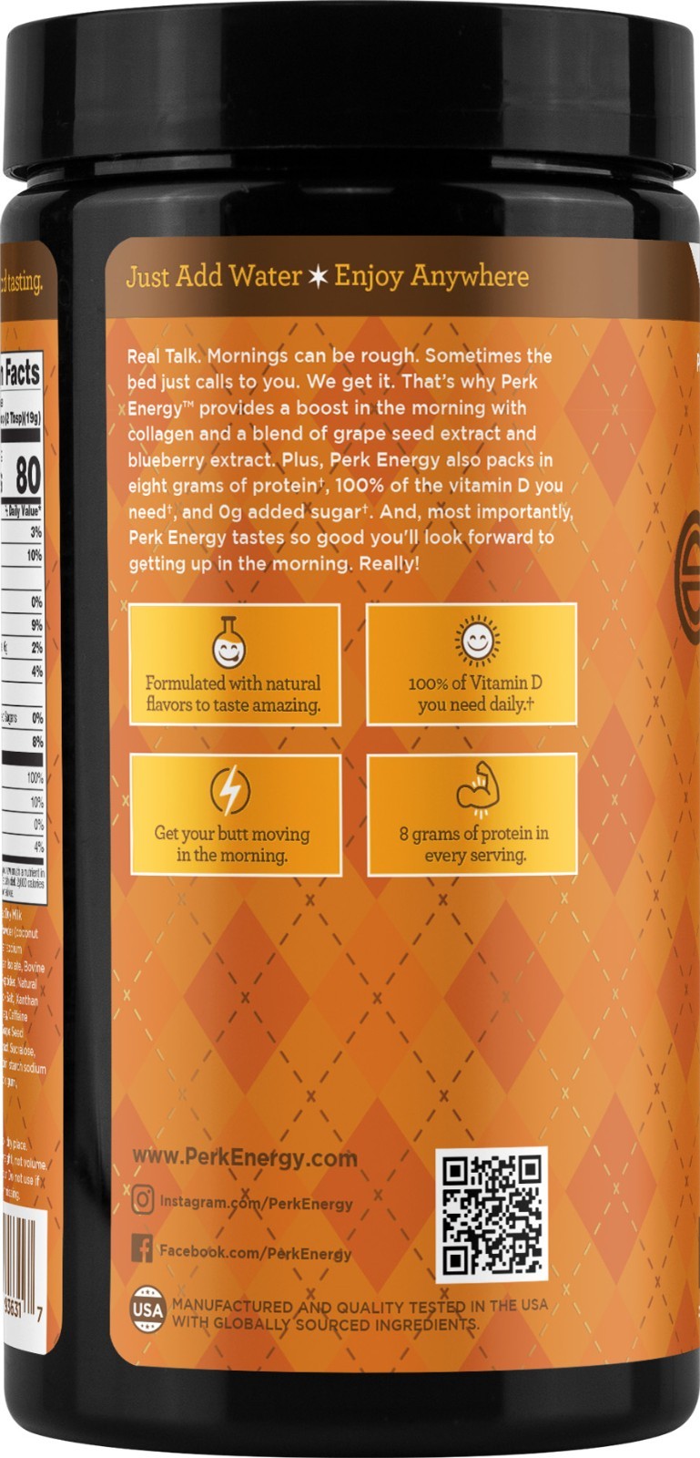 Perk Energy Original Pumpkin Butter Pecan Flavored, 20 Servings – 0g Added Sugar