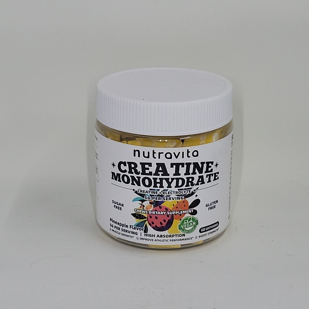 Nutravita Creatine Monohydrate Chews (5g) Pineapple 60 Count EXP 03/27