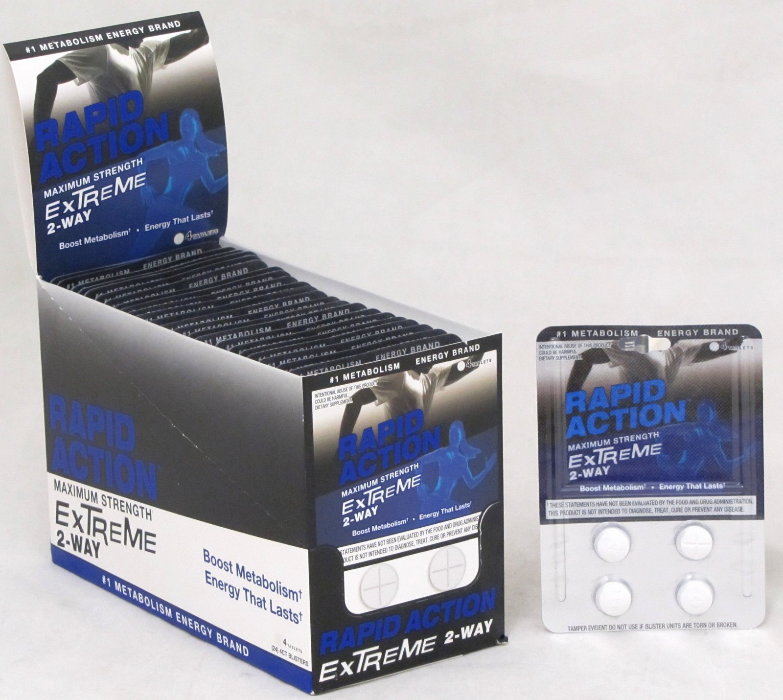 Rapid Action Extreme 2 Way Lasting Energy Boost Metabolism 24 Packs 96 Pills Max