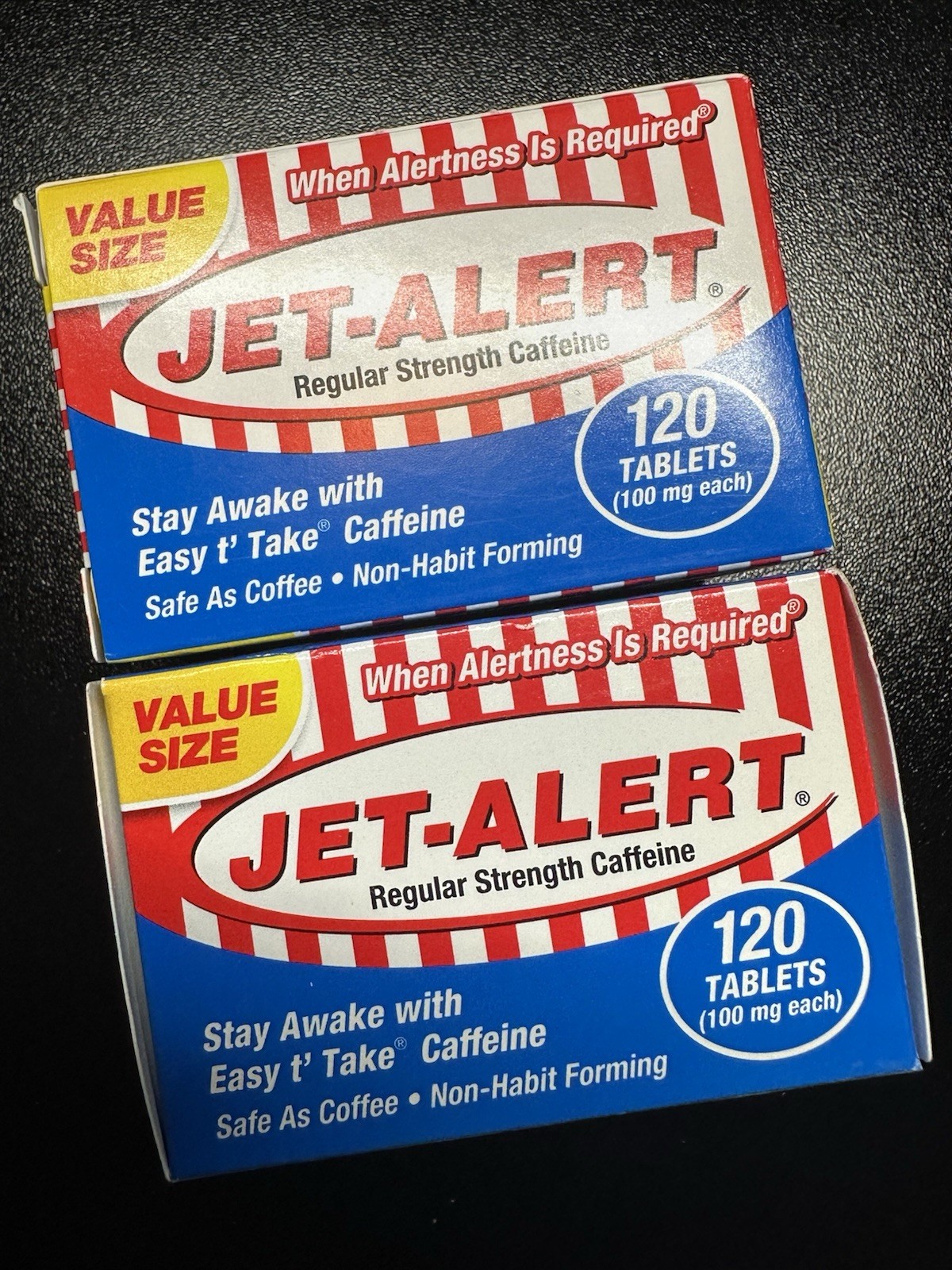Lot 2 – Jet Alert Stay Awake Caffeine Tablets 120 caplets Each Exp 01/2030
