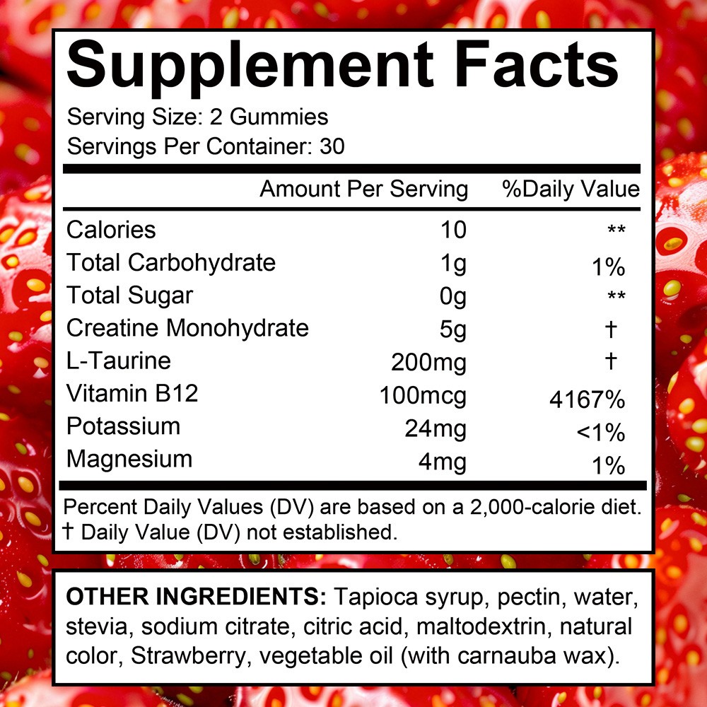 Creatine Monohydrate Gummies Muscle Gain 5000 Mg Per Serving 60 Gummies