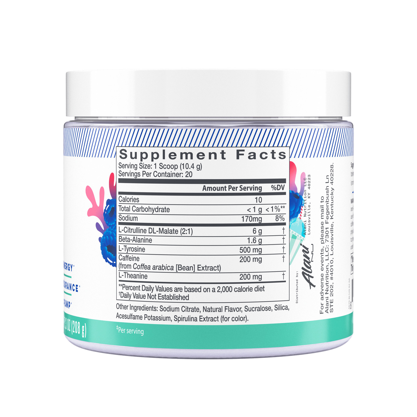 Alani Nu Pre-Workout Powder, Blue Slush, 20 Servings, 200mg Caffeine