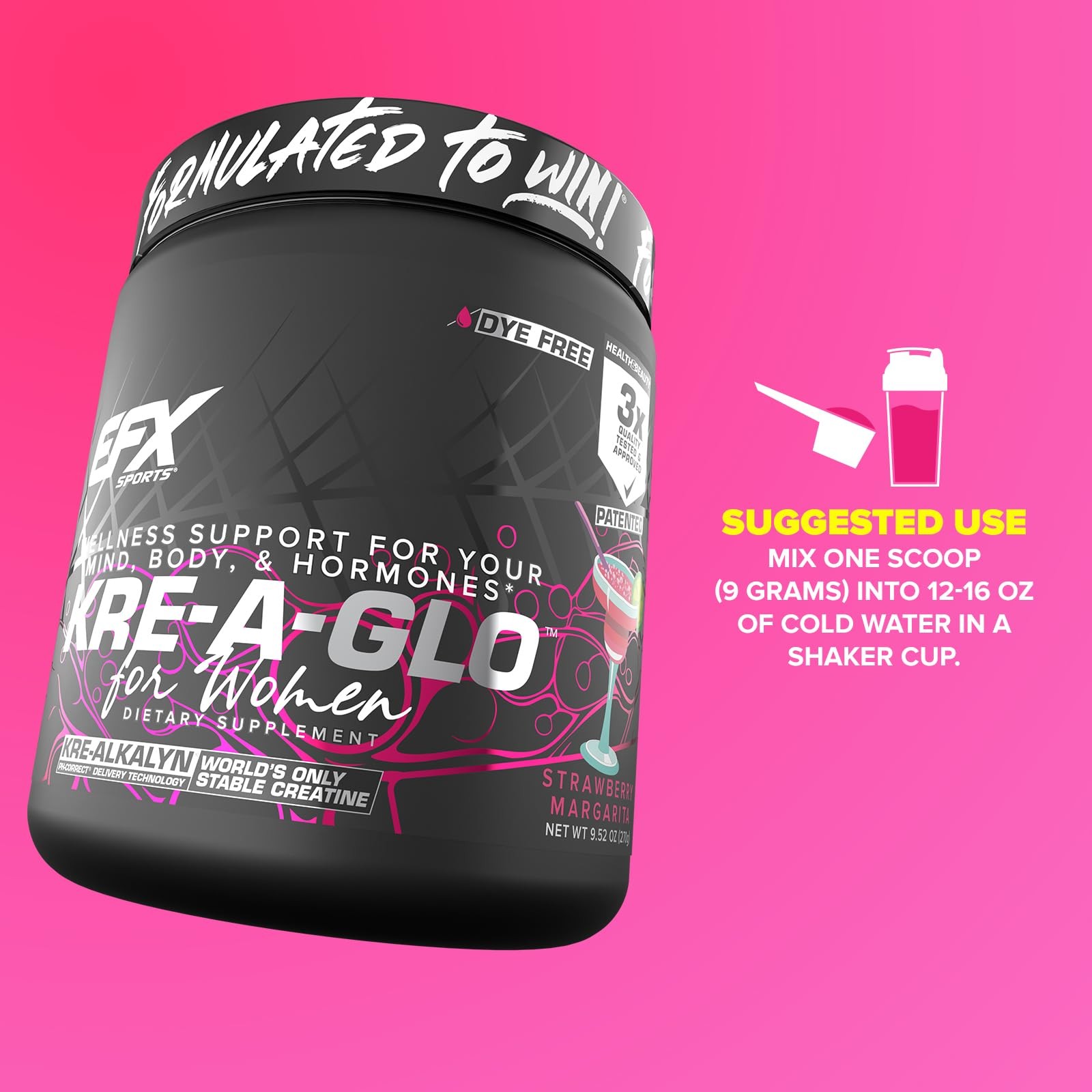 EFX Sports Kre-A-Glo Creatine Strawberry Margarita Collagen Ashwagandha 30 serve