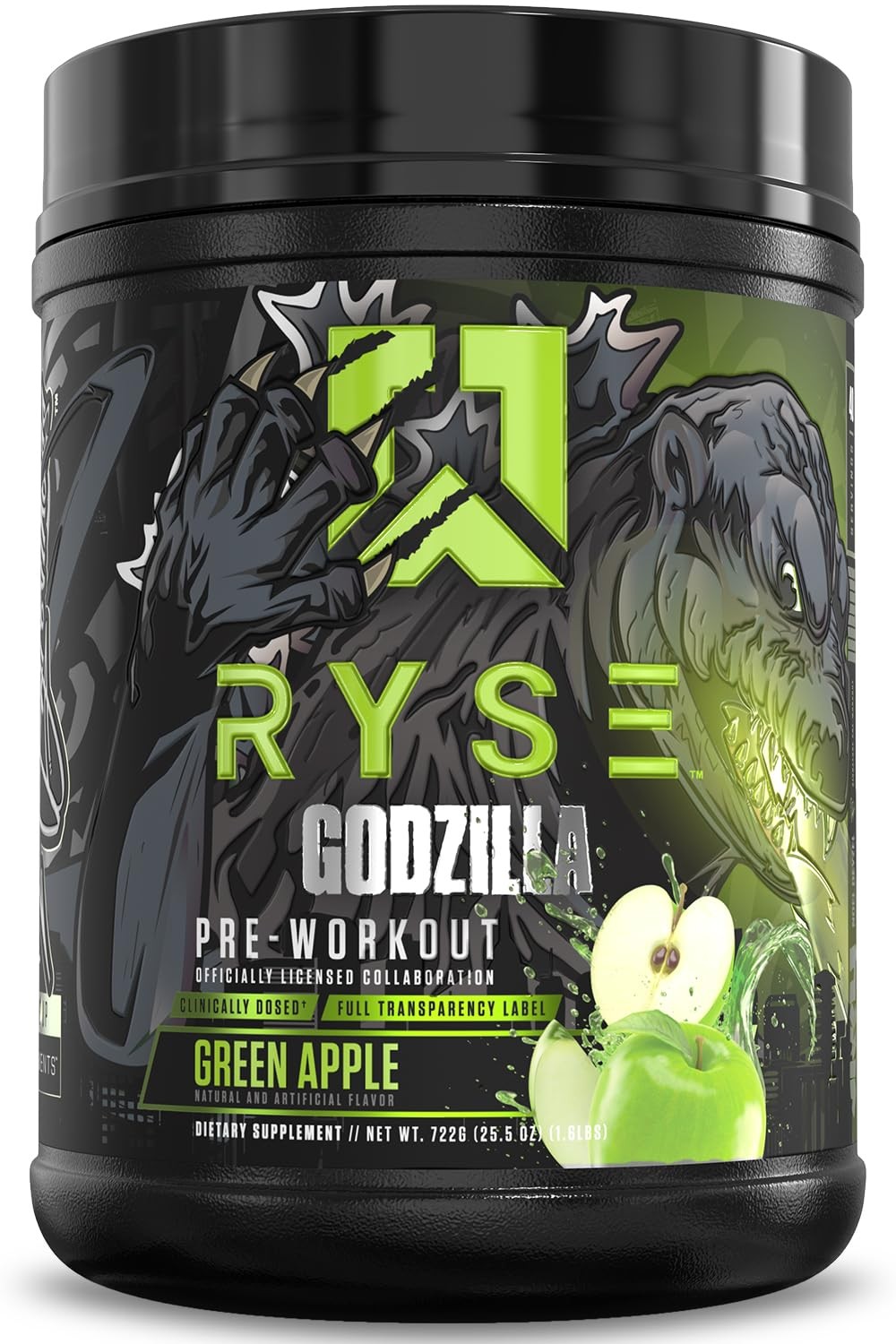 RYSE Godzilla X Noel Deyzel Pre Workout Powder Green Apple 400mg Caffeine High