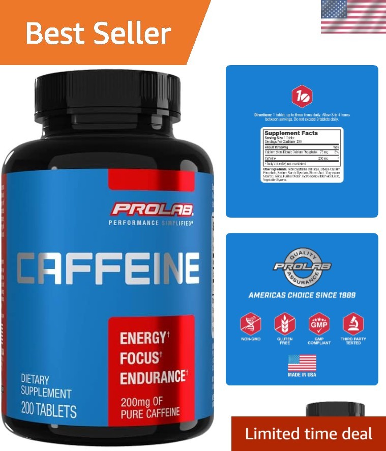 Caffeine 200mg, Energy, Focus & Endurance, Pre-Workout 200 Count