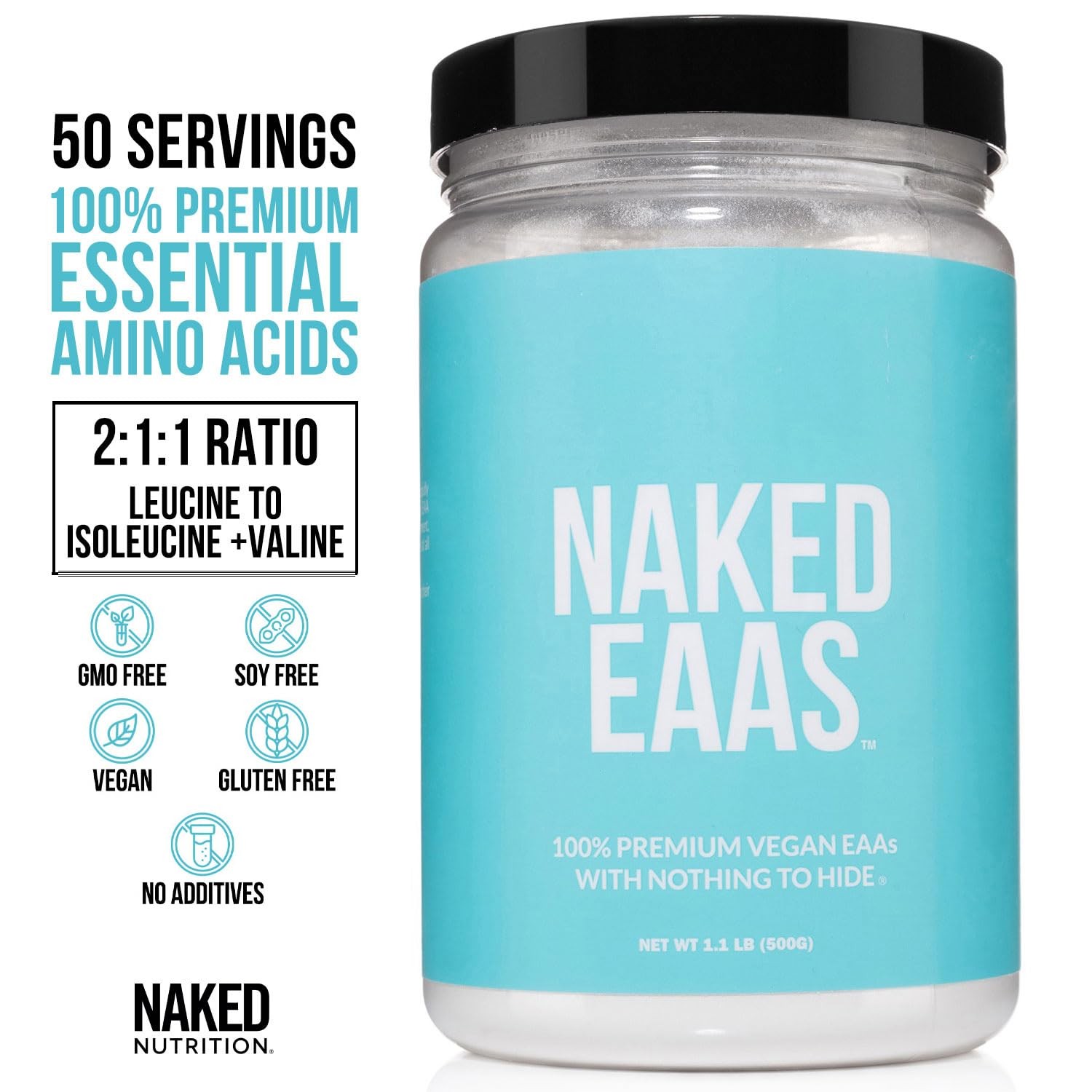 Vegan Unflavored EAA Amino Acids Powder 50 Servings Essential Amino Acids