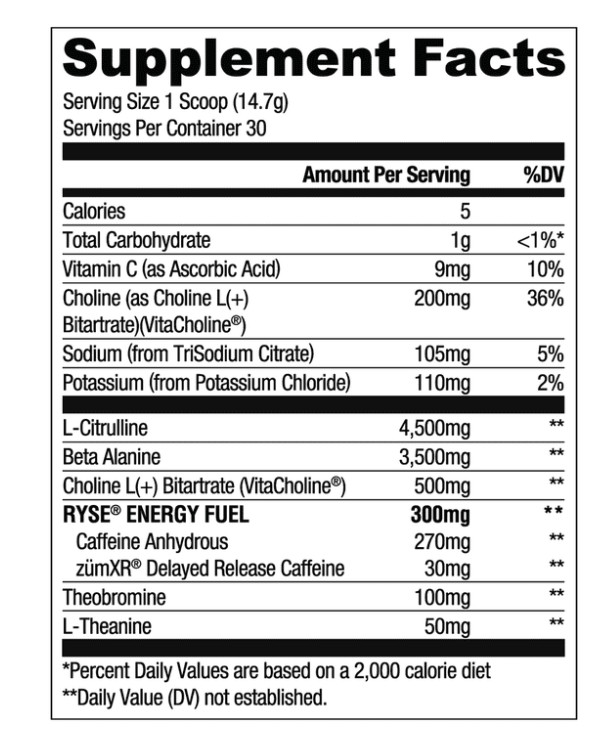 RYSE Loaded Daily Pre Workout Powder Country Time Blueberry Lemonade 30 Serv
