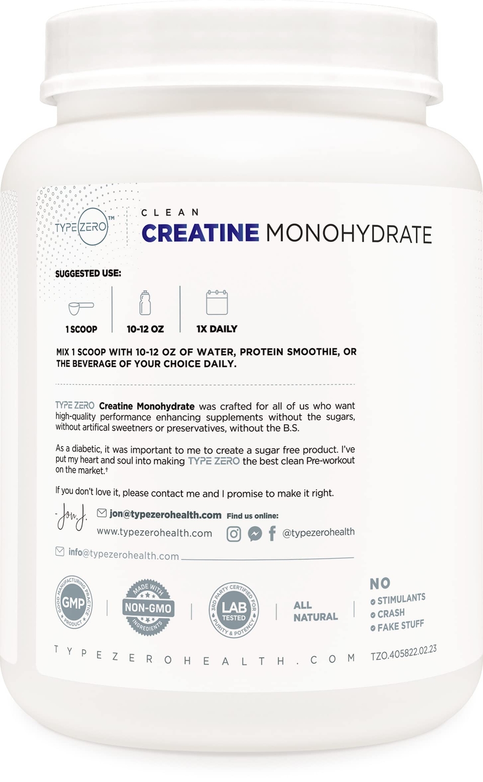 Type Zero Creatine Monohydrate Unflavored 1 KG 5000mg 5g Per Serving Microniz…