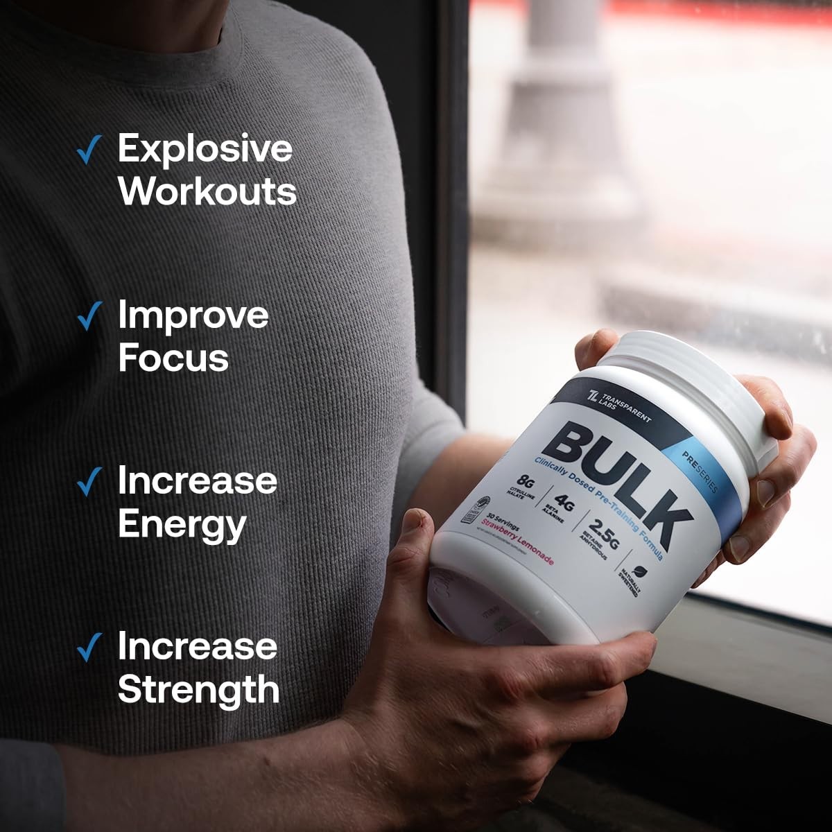 Bulk Pre Workout Powder – Naturally Sweetened Muscle Builder for Men & Women, Be
