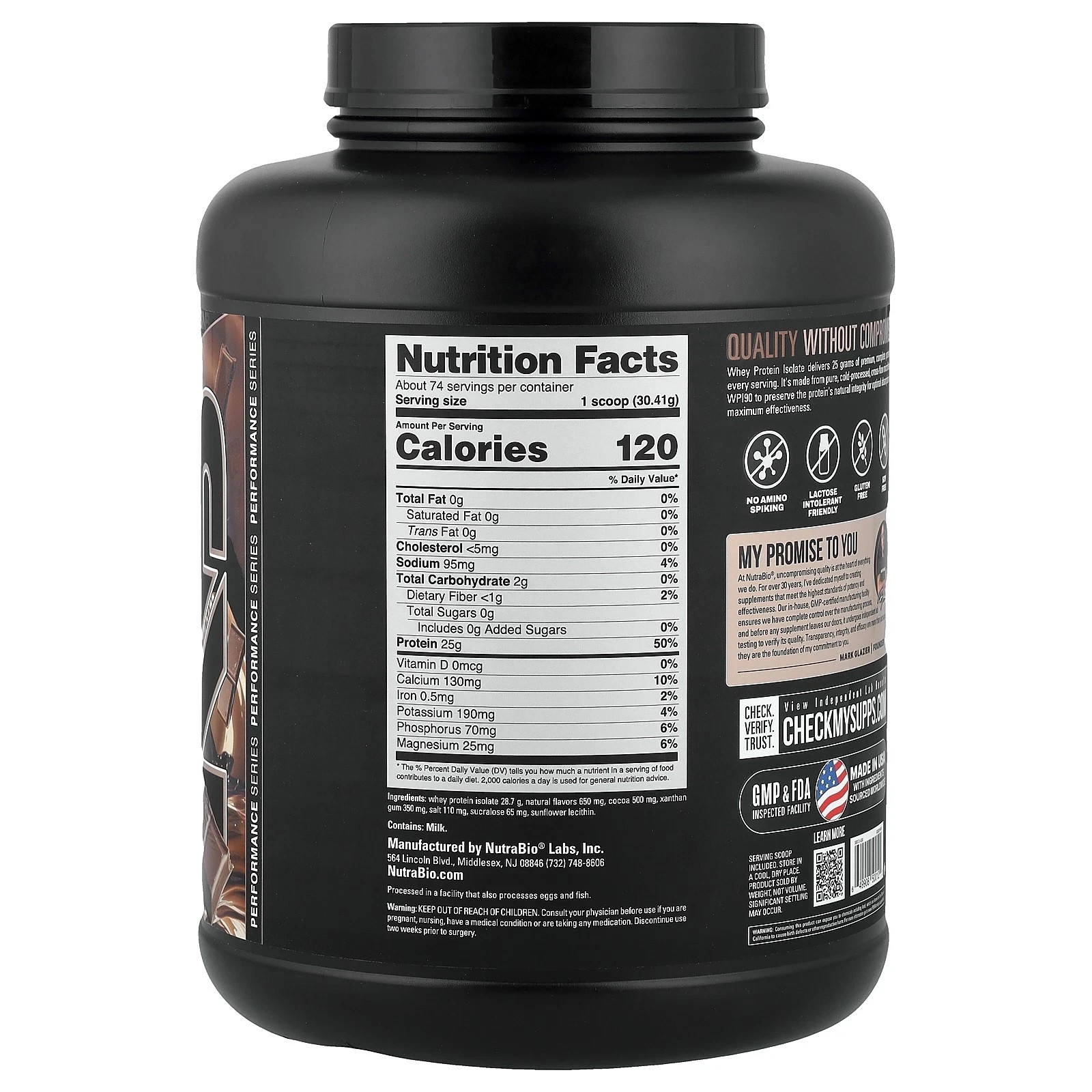 Whey Protein Isolate Powder 5lb-74 Servings Gourmet Chocolate NutraBio Complete