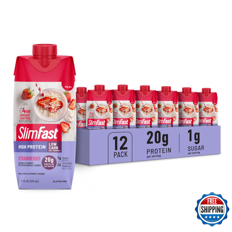 Slimfast Protein Shake Strawberry- 20G Protein Meal Replacement Shake Ready To