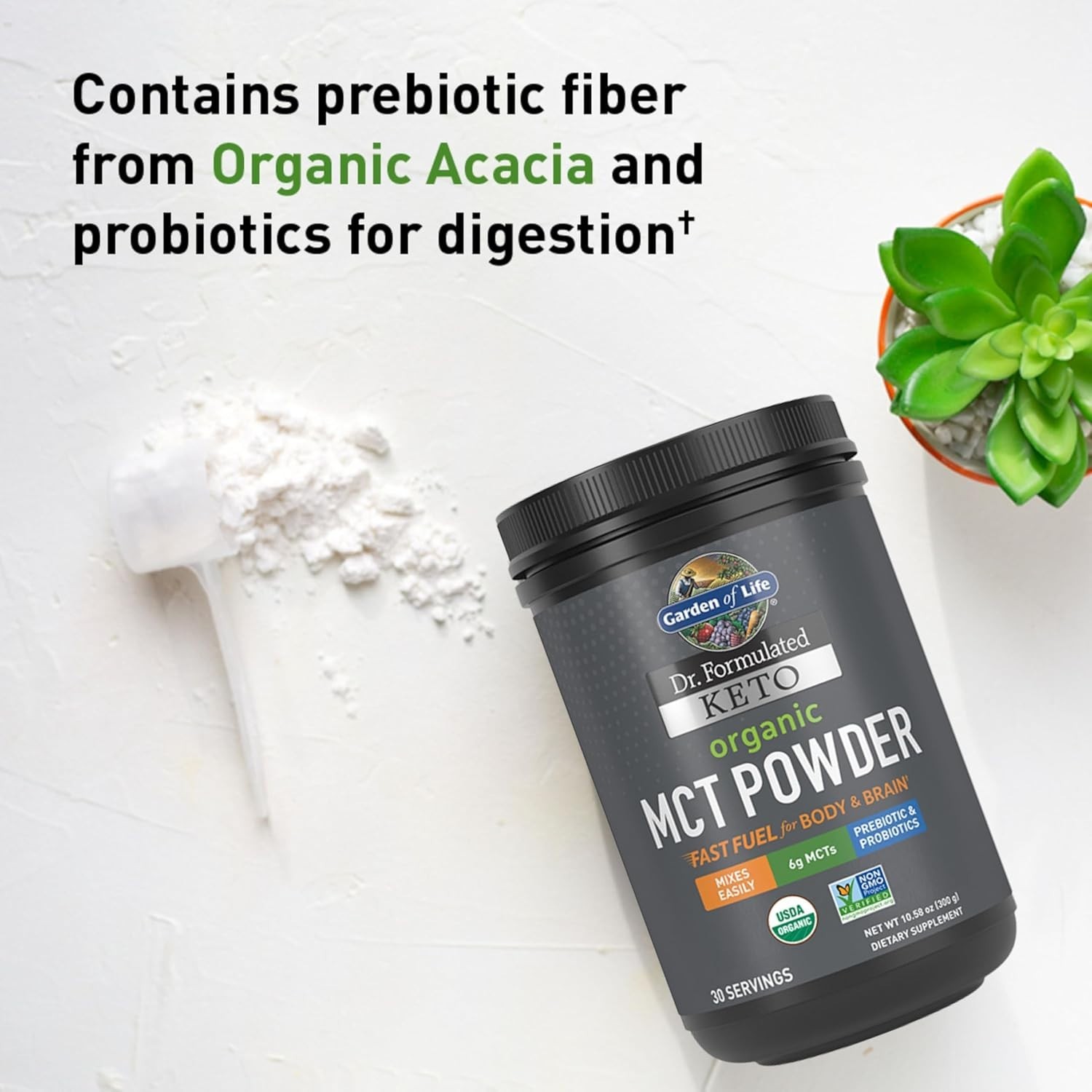 Organic MCT Powder Keto Prebiotic Fiber Probiotics Brain Support 30 Servings