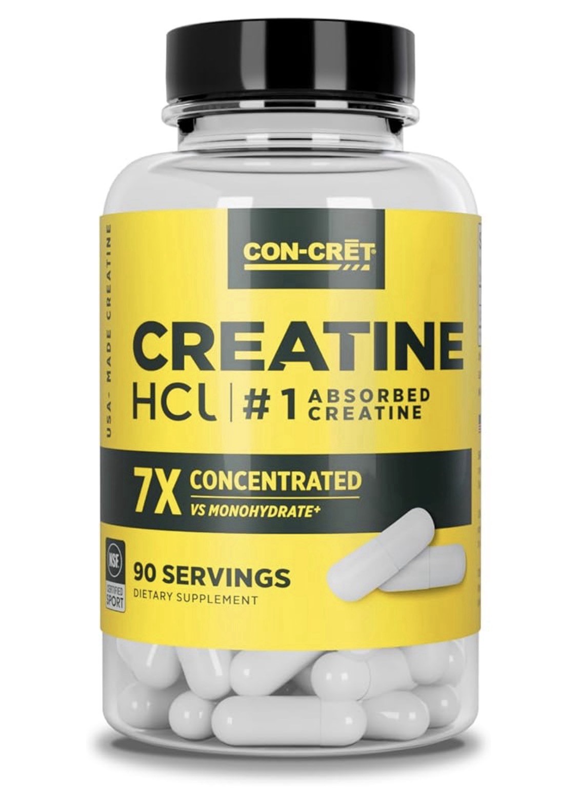 CON-CRET Creatine HCl Capsules | Muscle, 90 Count (Pack of 1), White