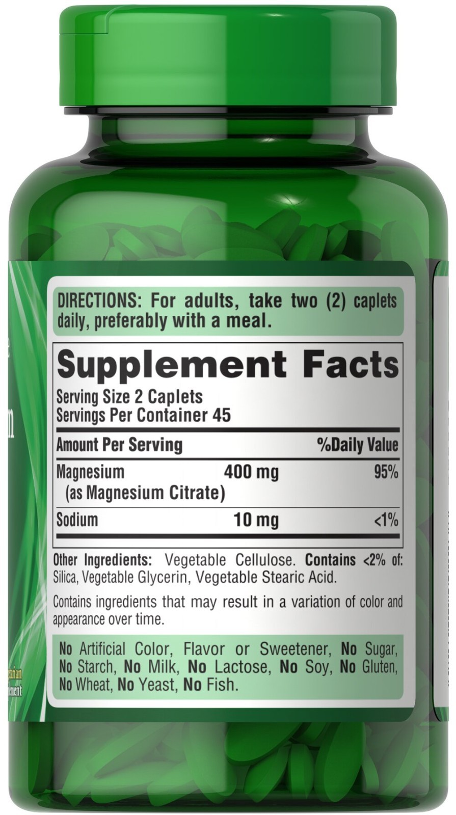 Puritan’s Pride Magnesium Citrate 400mg serving – 90 coated caplets | Exp 08/27