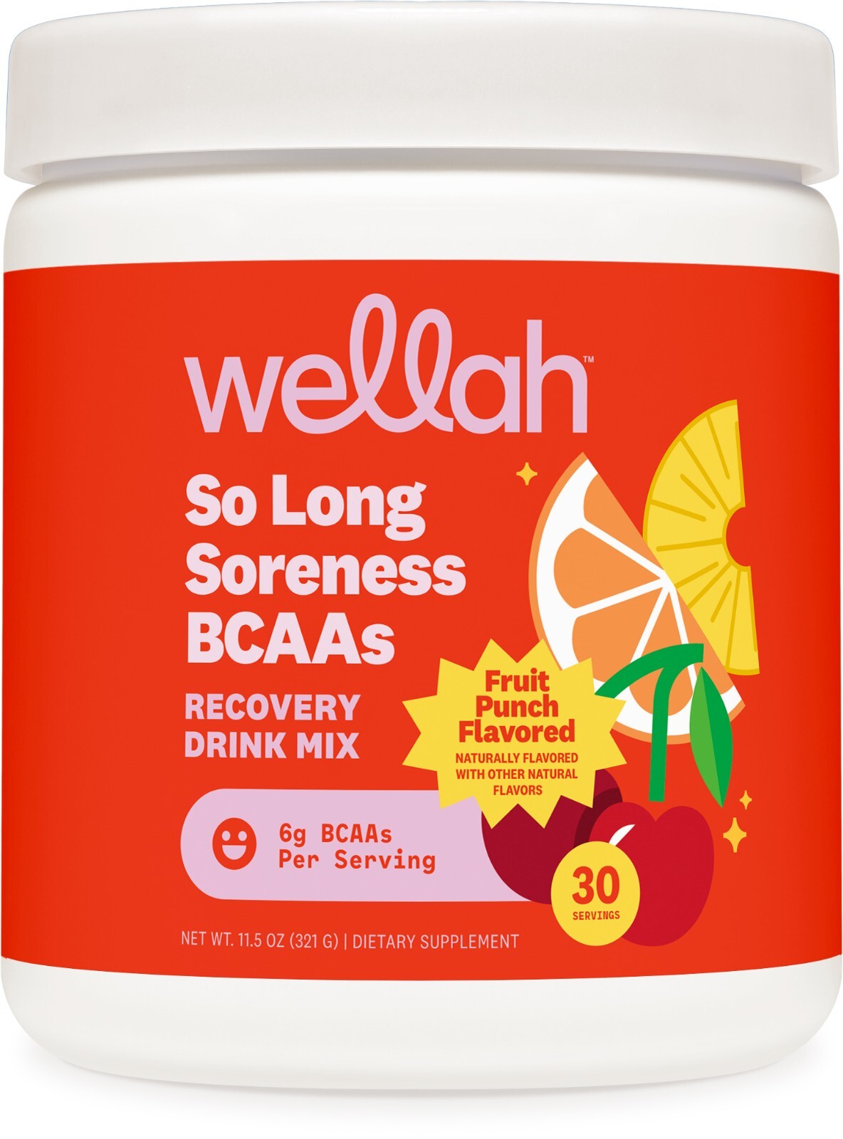 Wellah So Long Soreness BCAA Powder (Fruit Punch Flavored) 30 Servings