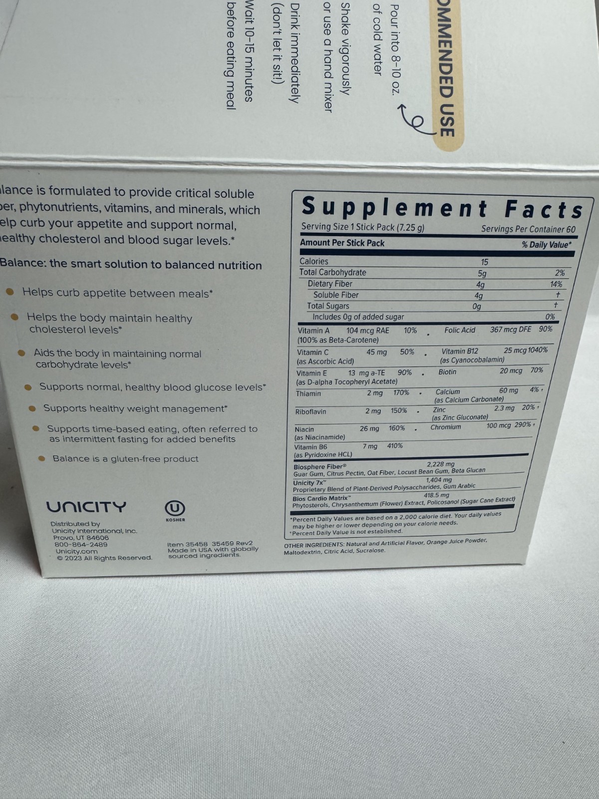 Unicity Balance Natural Orange Fiber Drink Mix 15 Pack Blood Sugar Support NEW