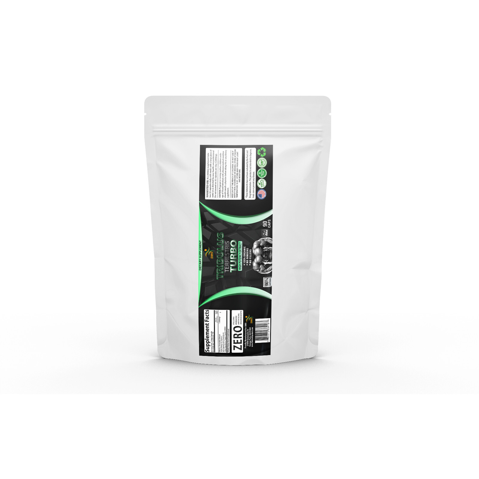 TRIBULUS TERRESTRIS 96% SAPONINS 7500mg WORKOUT FITNESS SUPPLEMENT 90 CAPS POUCH