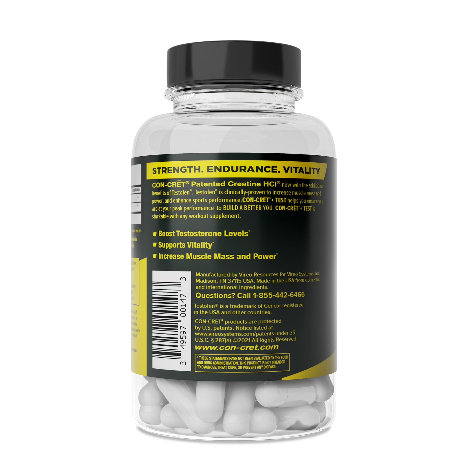 + TEST, Creatine Hcl with Testofen, Boost Testosterone Levels, 60 Capsules, Men’