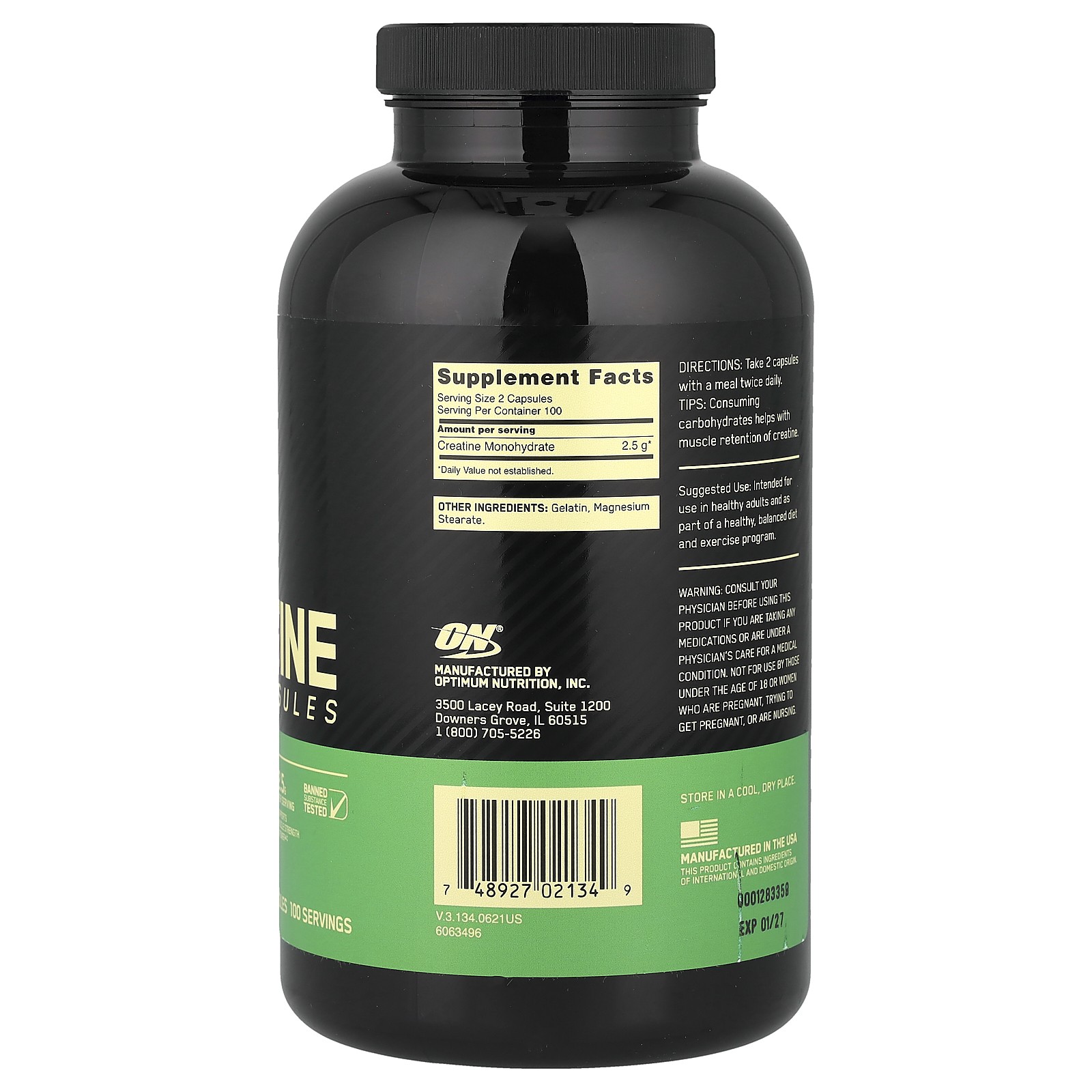 Micronized Creatine Capsules, 3 g, 200 Capsules (1.25 g per Capsule )