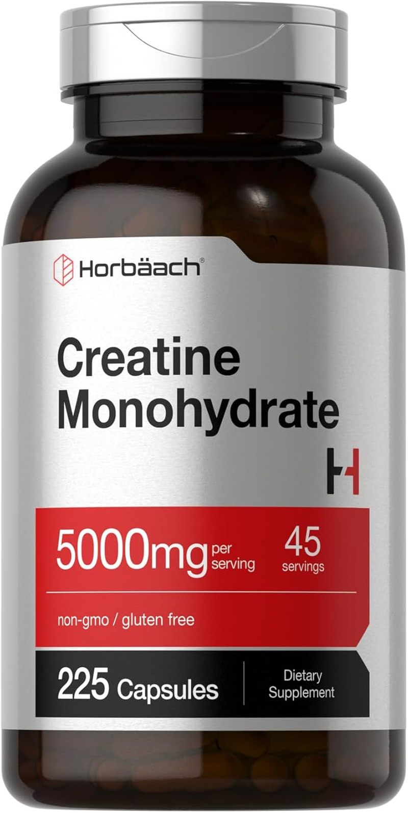 Horbäach Creatine Monohydrate 5000mg 225 Capsules Non-Gmo Gluten Free Supplement