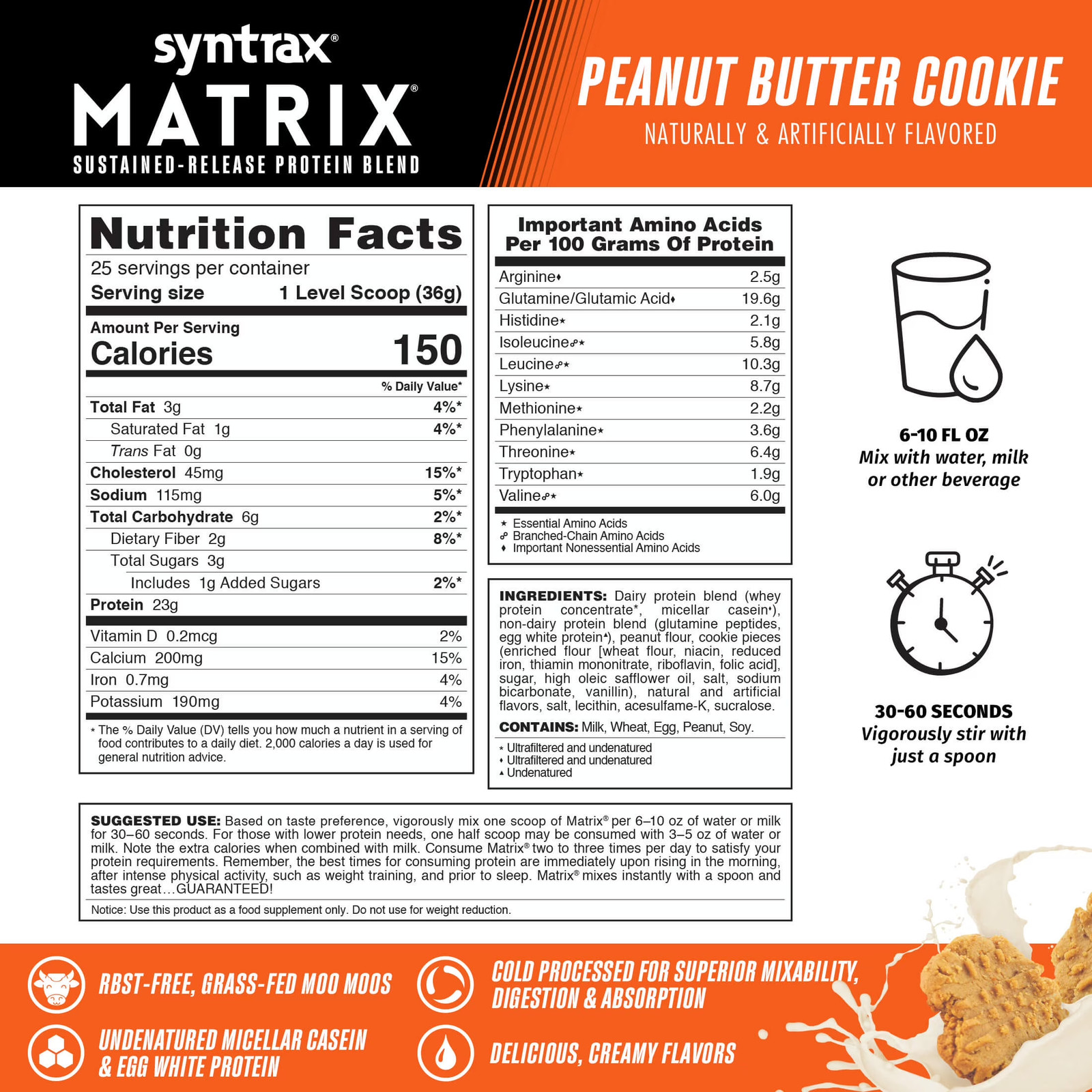 Matrix Peanut Butter Cookie Sustained‑Release Protein Powder Blend 2 Lb with Rea
