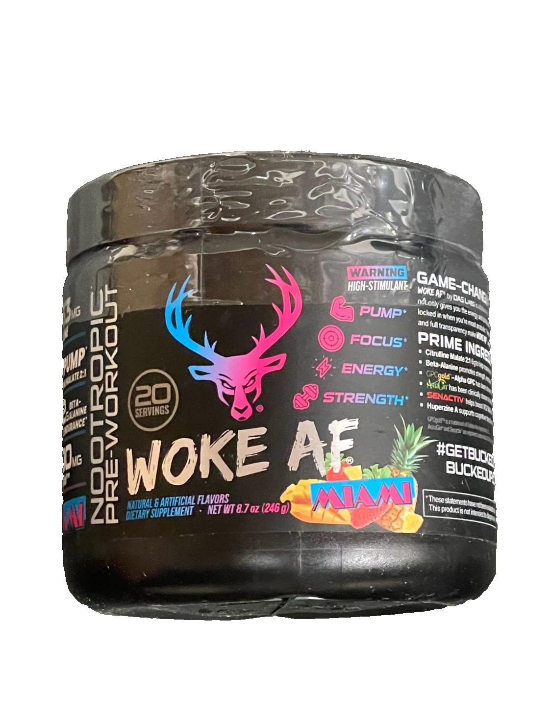 Bucked Up Woke AF Pre-Workout MIAMI Exp 5/2027 20 Servings