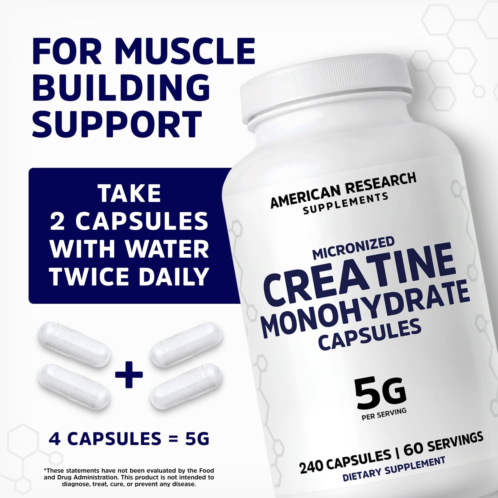 Creatine Monohydrate Capsules 5G, 60 Servings, Micronized Creatine Pills for …
