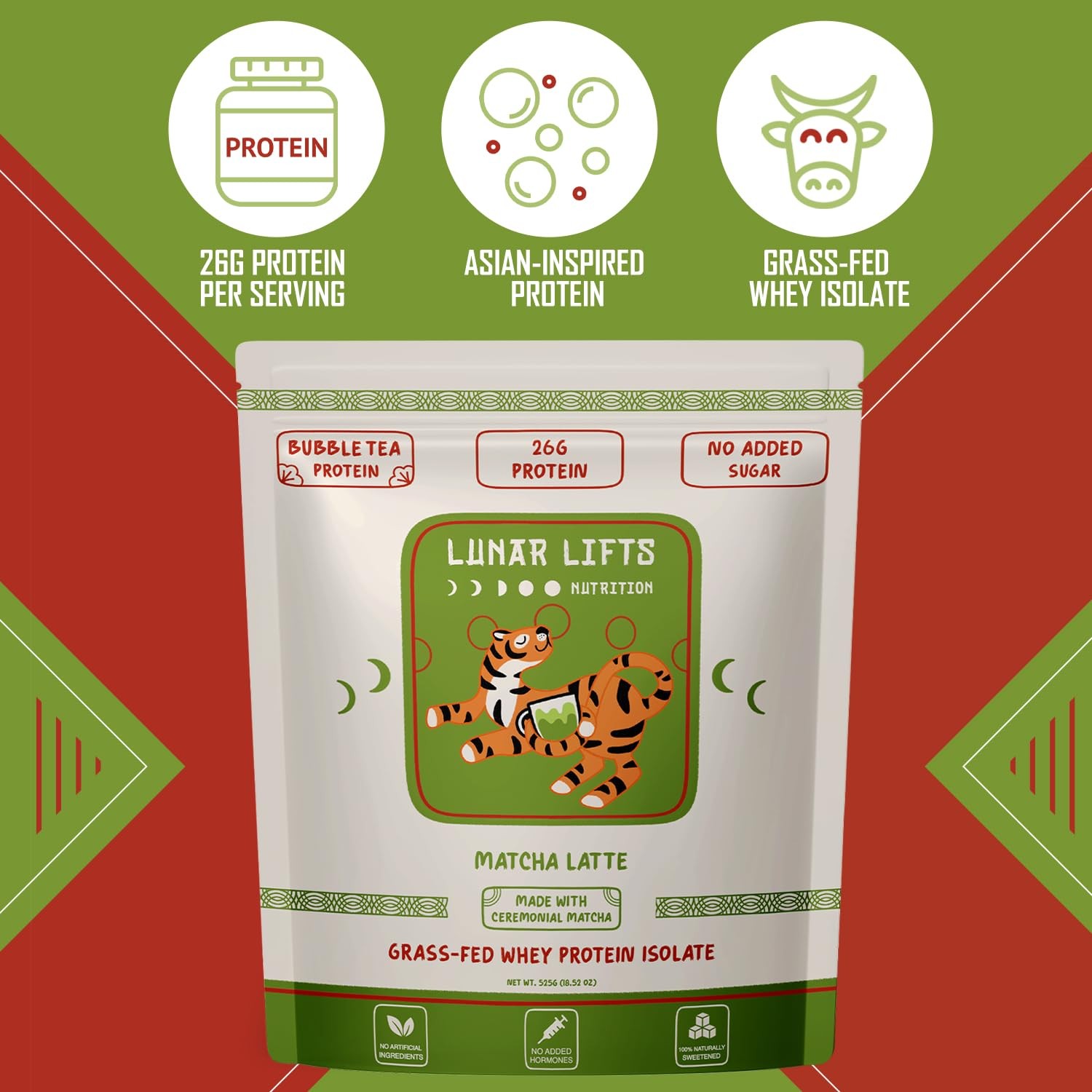 Lunar Lifts Nutrition Matcha Latte – Boba Tea Protein Powder | 26g Whey Prote…