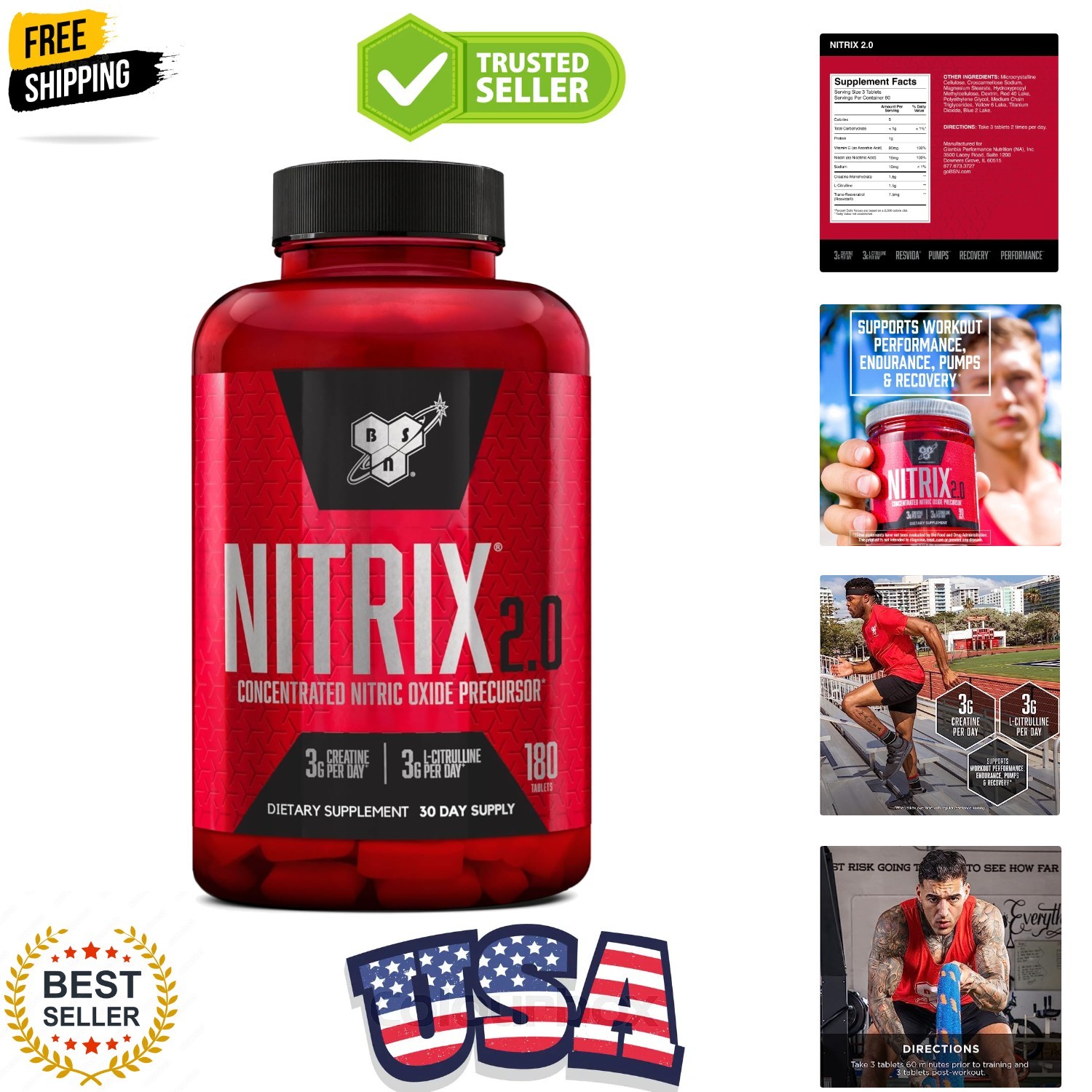 NITRIX 2.0, Workout Supplement, Nitric Oxide Precursors, 3g Creatine, 3g L Ci…