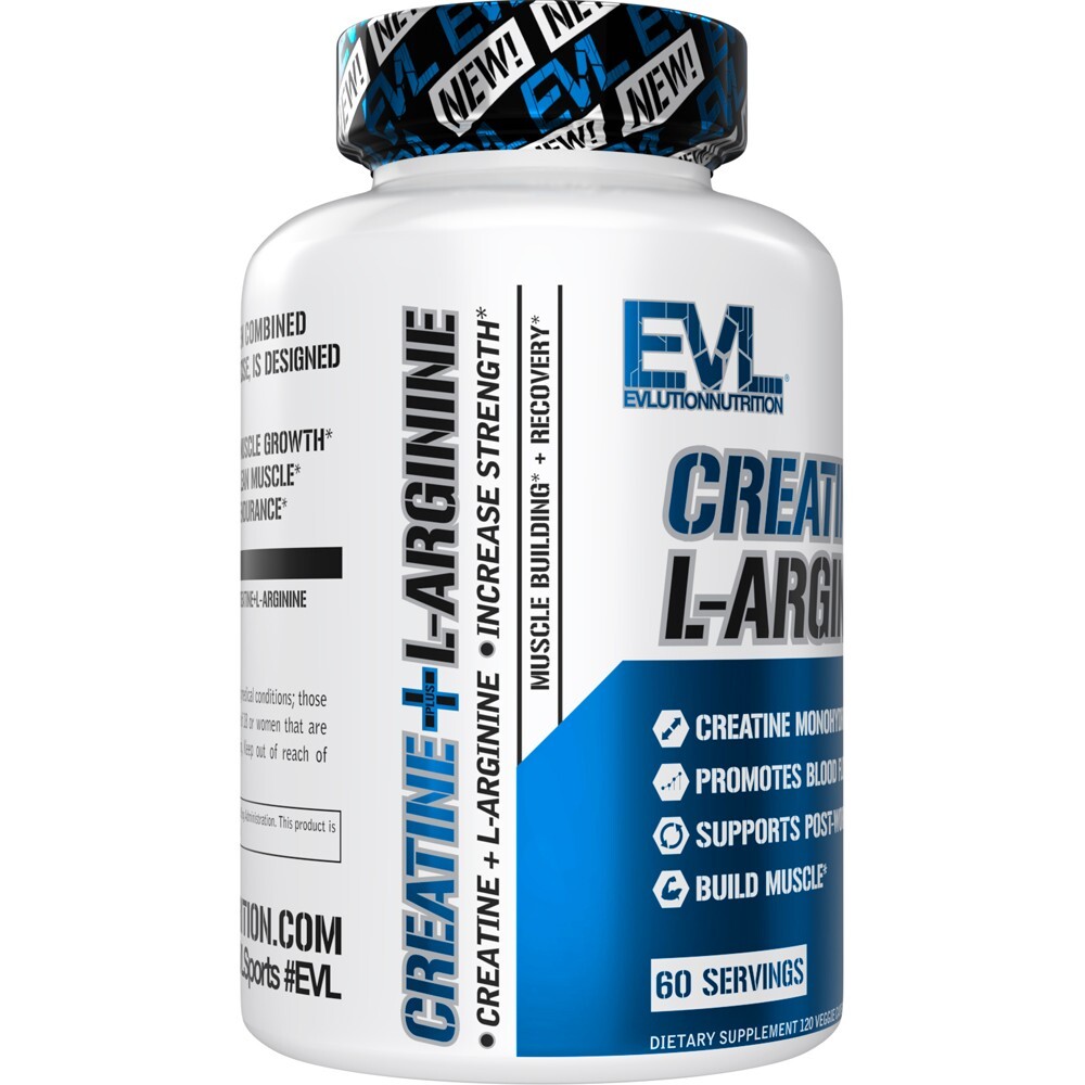 Evlution Nutrition Creatine + L-Arginine – 60 Servings -120 Veggie Capsules