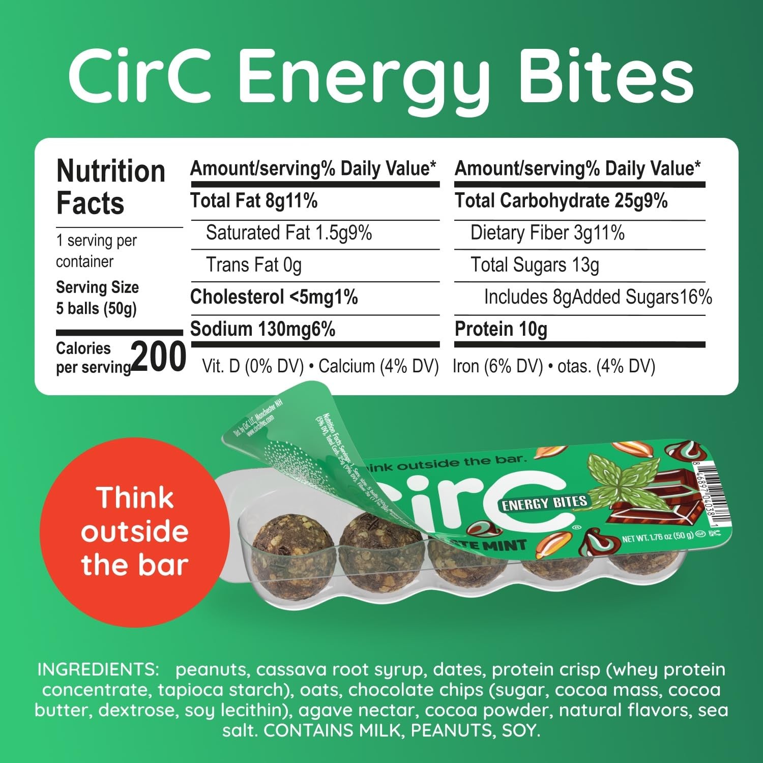 CirC Energy Bites – 12x Mint Choc Chip Gluten-Free Protein Balls – 10g Protein