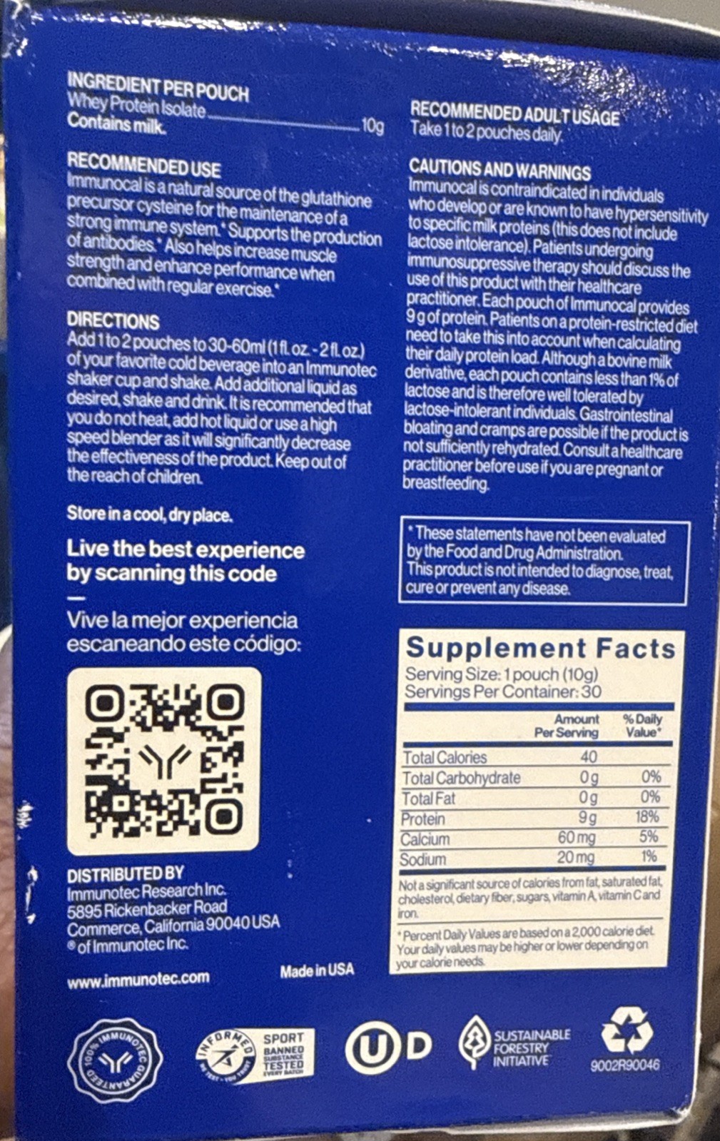 Immunocal Classic Blue Regular Glutathione Precursor, 30 Pouches by Immunotec