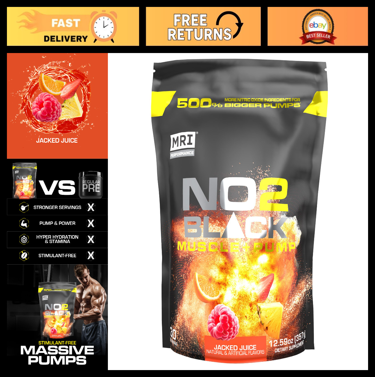 Nitric Oxide Booster, Stim-Free Pre-Workout Supplement, Pump & Muscle Support