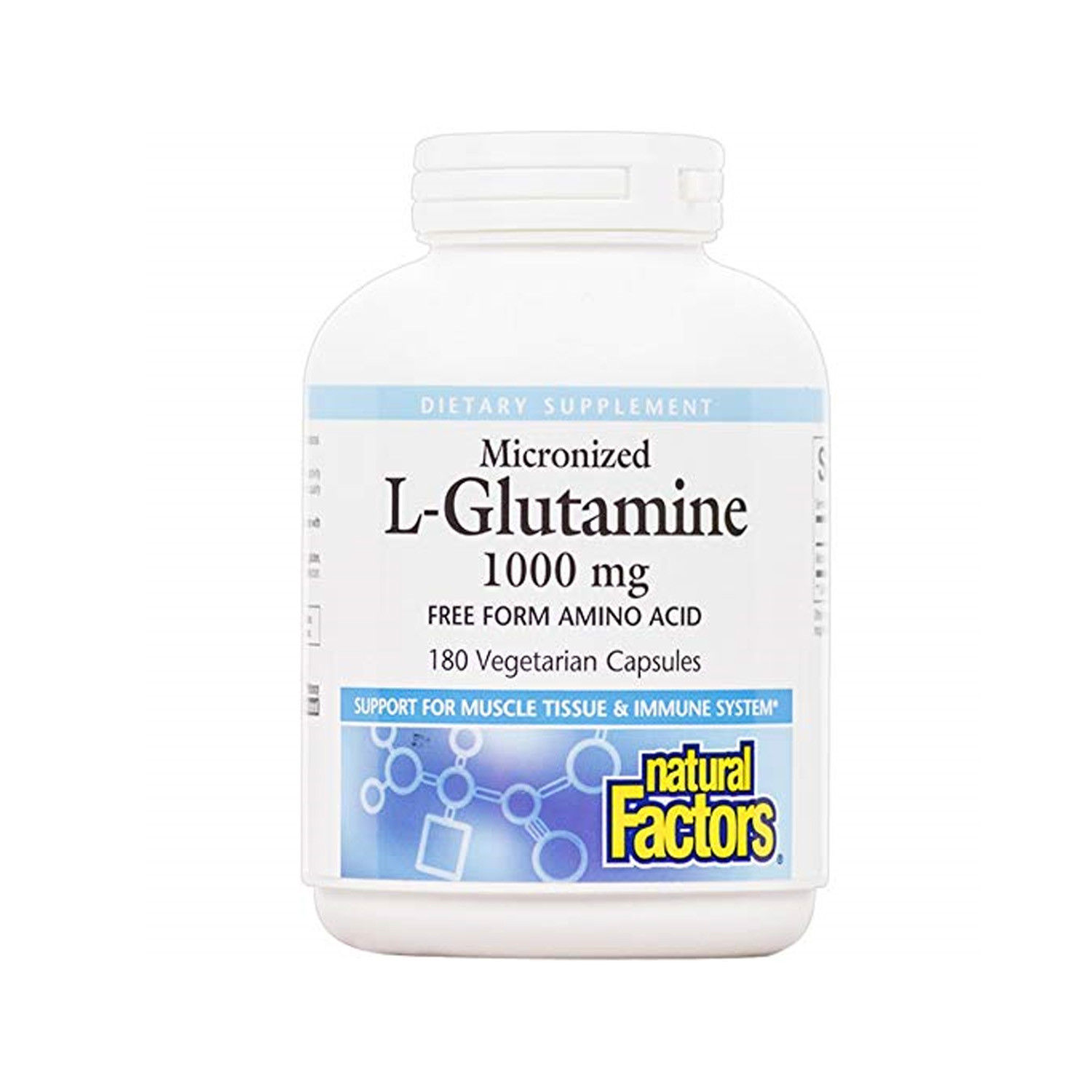 Natural Factors Micronized L-Glutamine 1000 mg, 180 Vegetarian Capsules