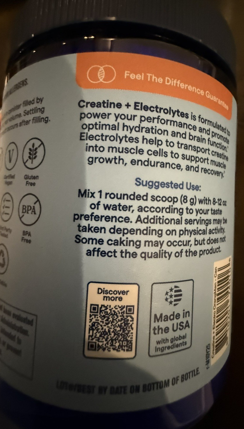 Trace Creatine + Electrolytes Powder Orange Mango Flavor 30 Servs EXP 12/28 NEW