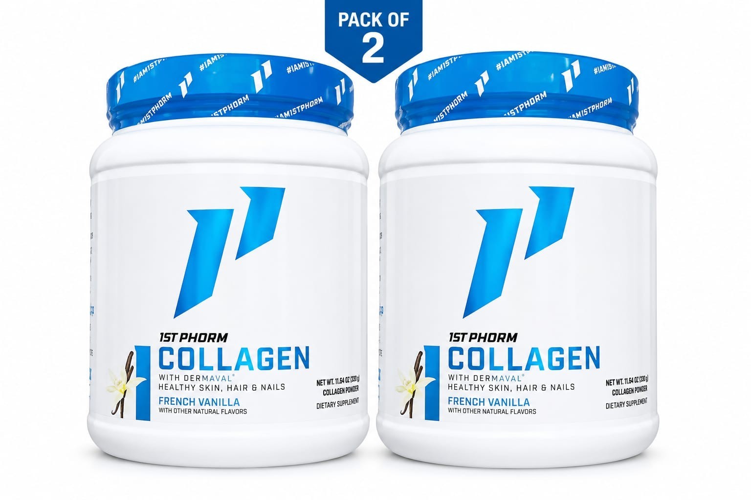 1st Phorm Collagen Powder French Vanilla with Dermaval Skin Hair Nails Pack of 2