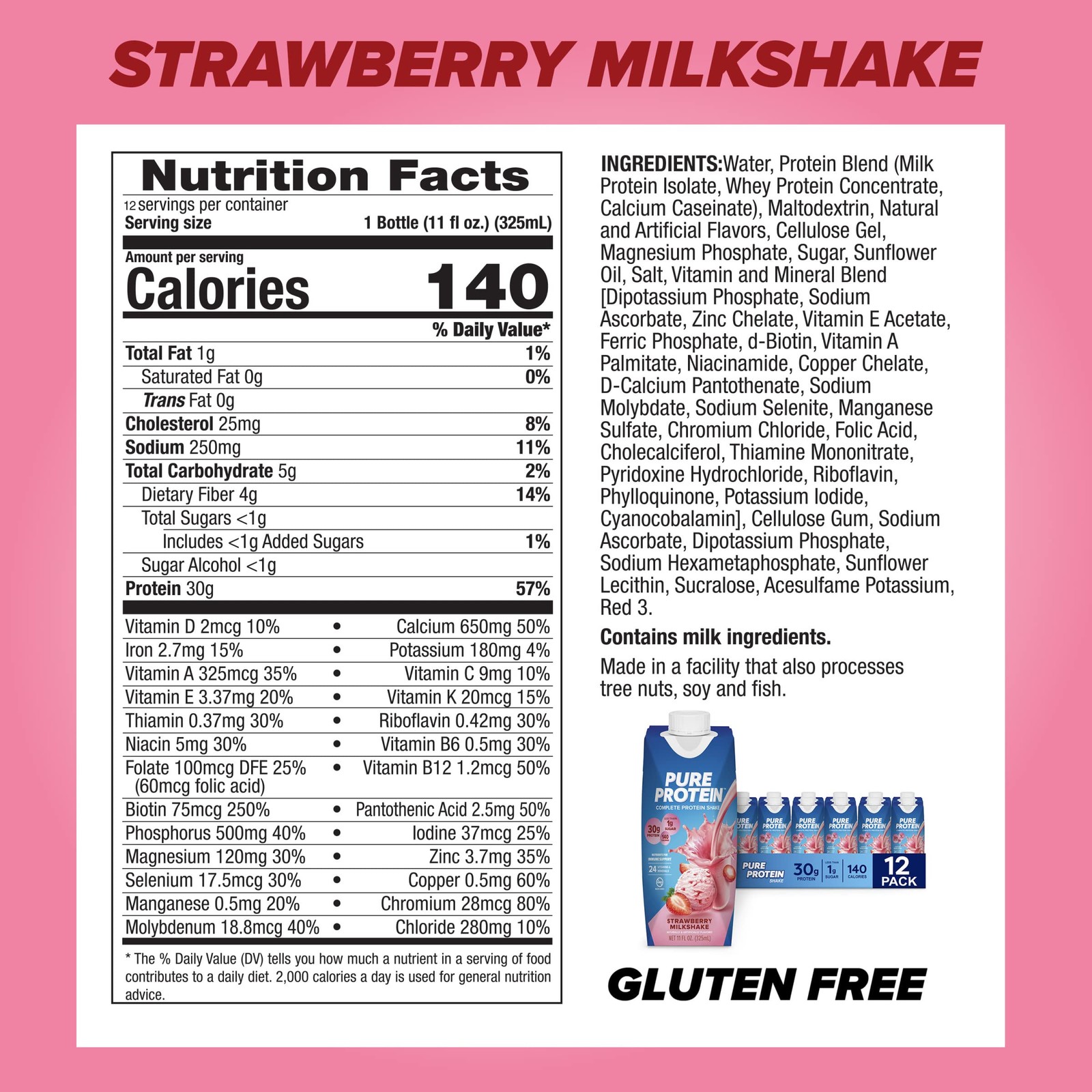 Pure Protein Strawberry Protein Shake 30G Complete Protein Ready To Drink And