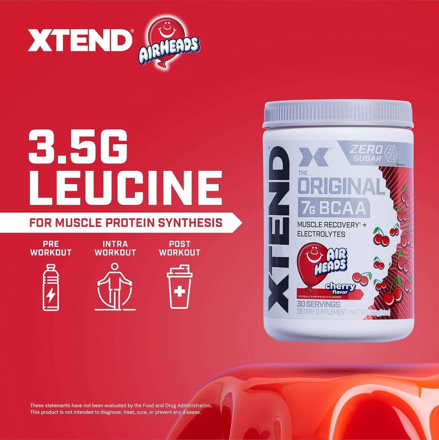 2PK Xtend Original BCAA 7g Air Heads Cherry Flavor, 30 Servings, Exp 9/2027