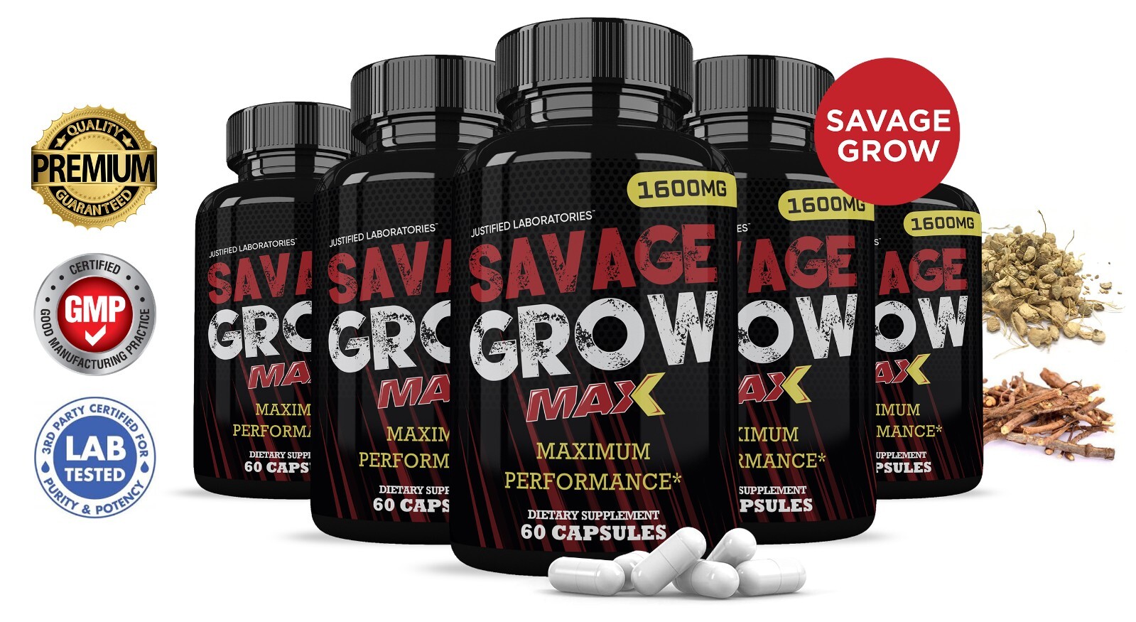 Savage Grow MaxMen’s Health Supplement 1600mg 300 Capsules