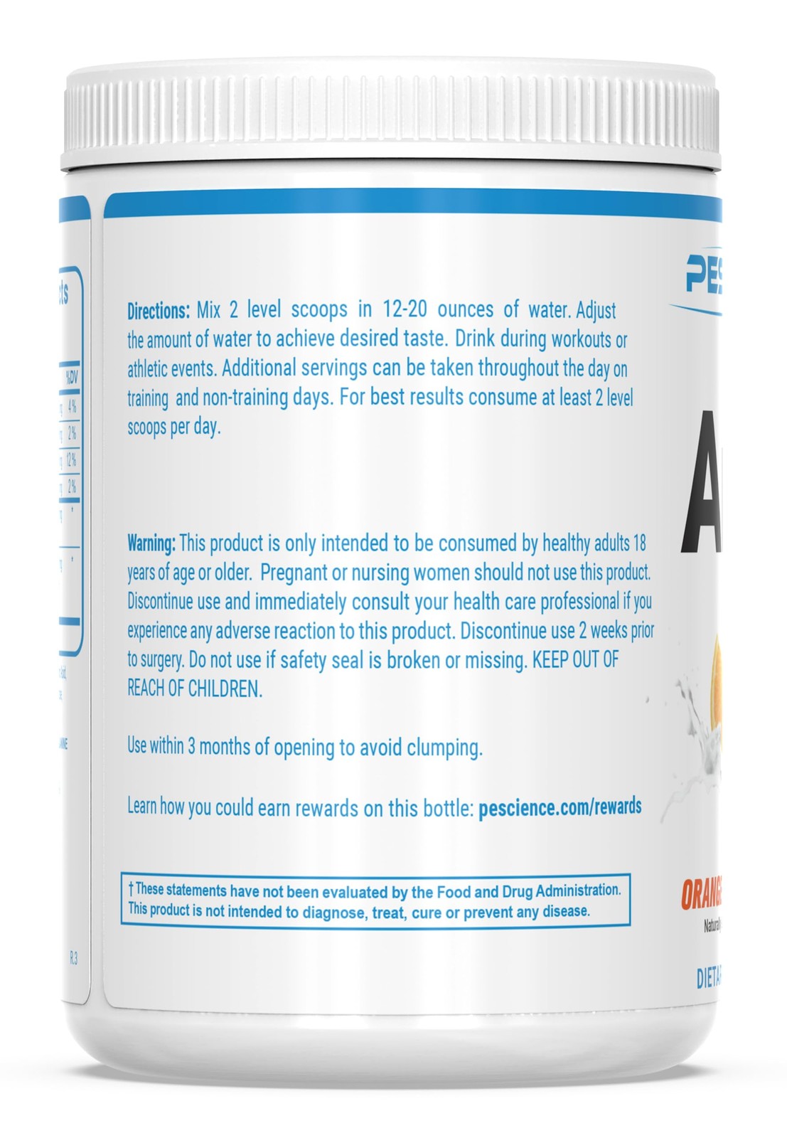 Vegan Amino IV Powder Orange Dreamsicle BCAA EAA 5g Electrolytes 13.4 Ounce