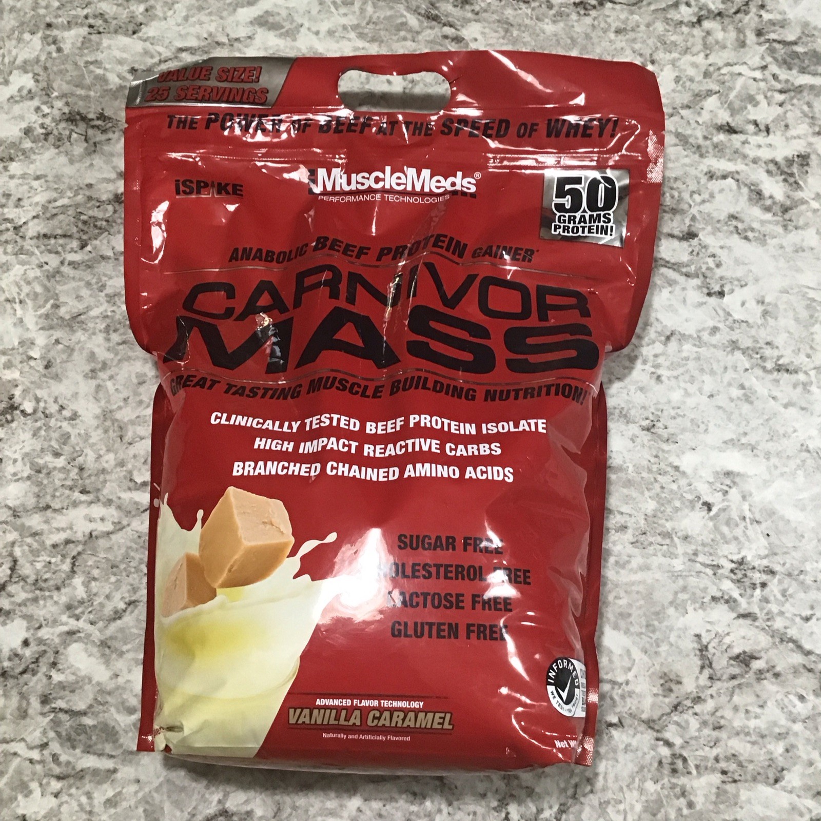 MuscleMeds Carnivor Mass Anabolic Beef Protein Gainer, Vanilla Caramel, 10 lb