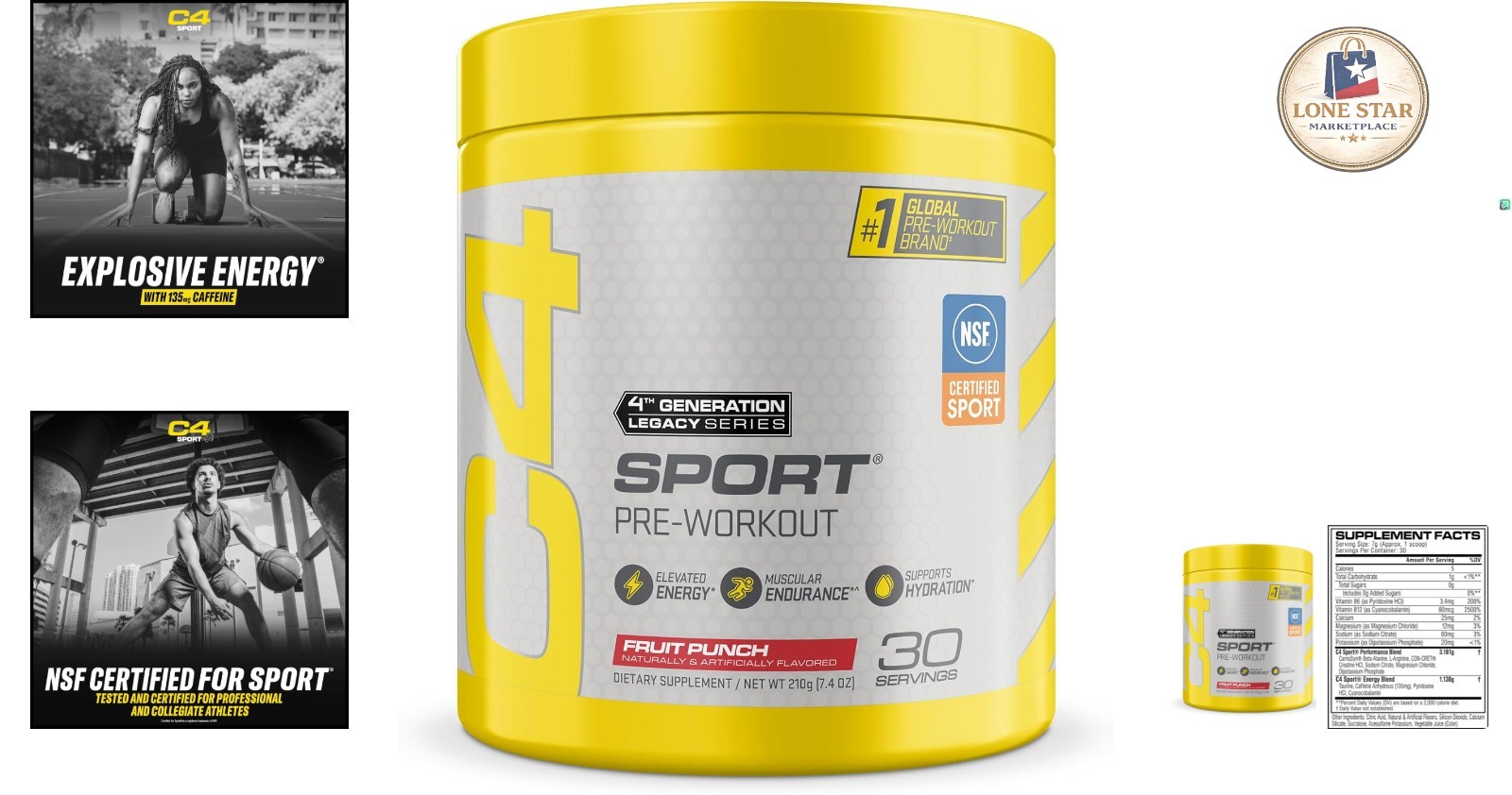 30 Servings Sugar-Free Pre Workout Powder – Cellucor Fruit Punch, NSF Certified