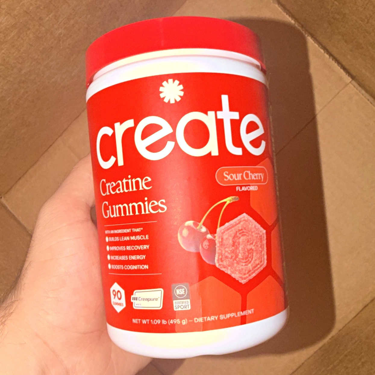 create Creatine Monohydrate Gummies Sour Cherry 90 ct Non-GMO Gluten-Free