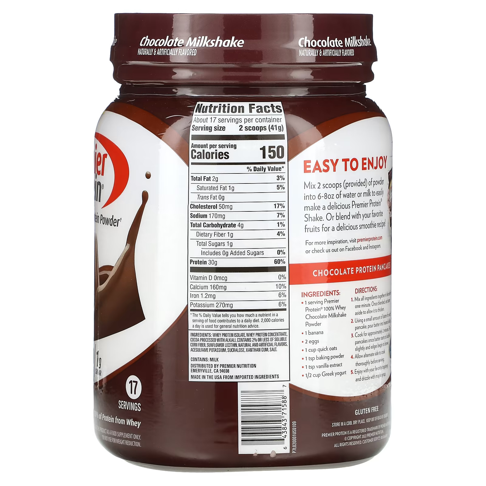 2 X Premier Protein, 100% Whey Protein Powder, Chocolate Milkshake, 1 lb 8 oz (6