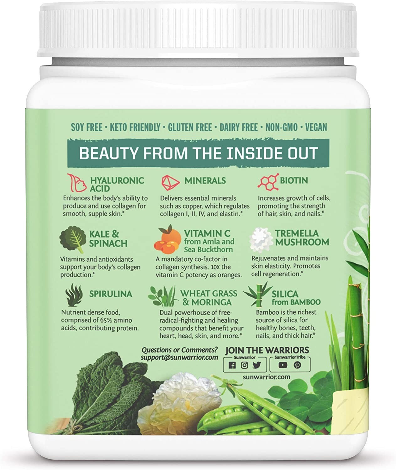 Sunwarrior Plant-Based Beauty Greens Powder Organic Pina Colada, 10.6oz