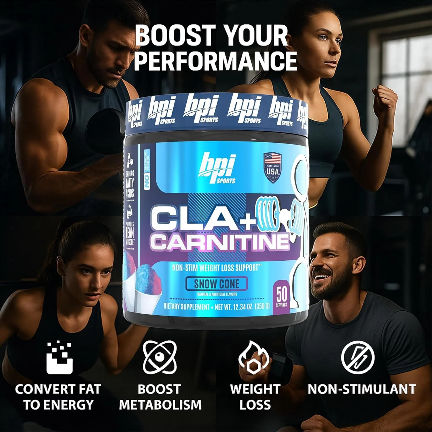 BPI Sports CLA + Carnitine Powder, Snow Cone, 50 Servings, Weight Loss & Lean Mu