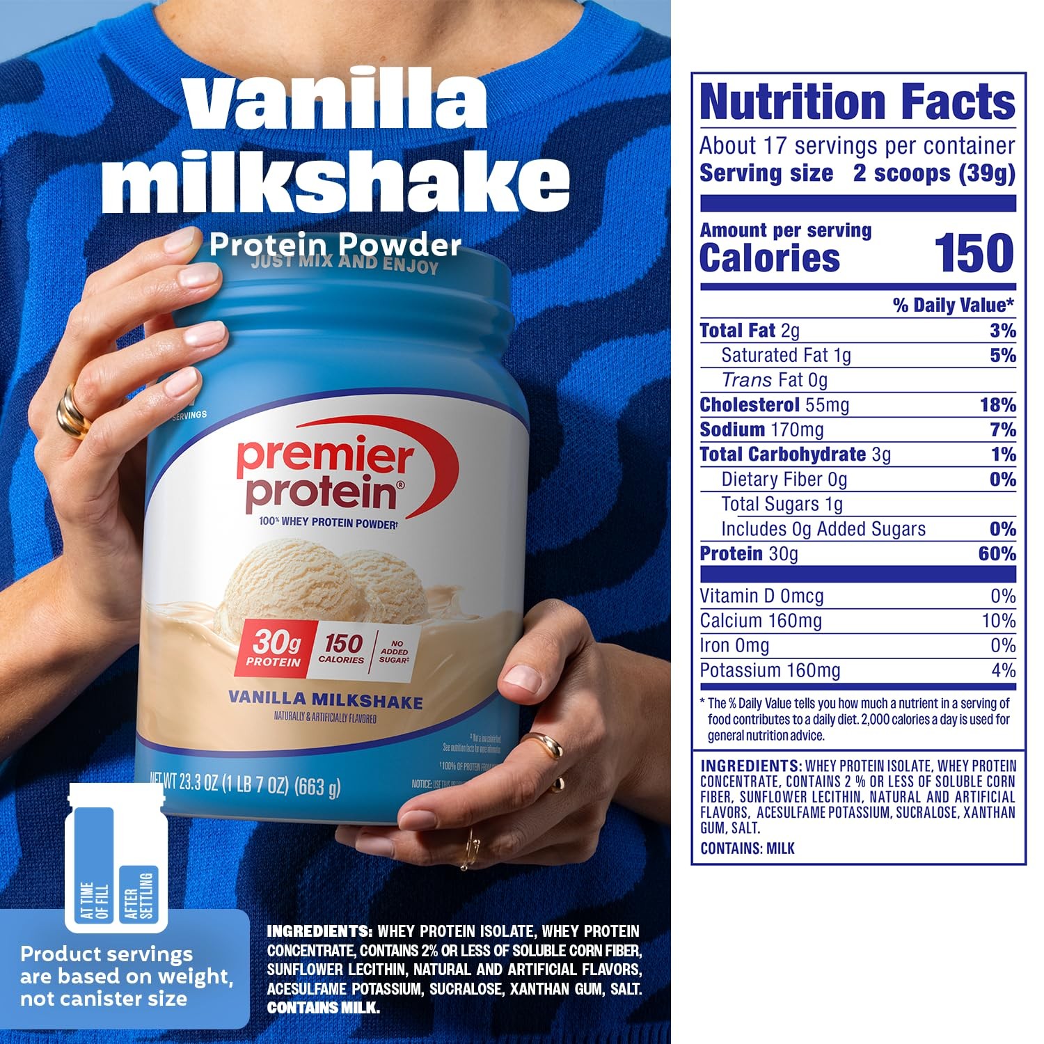 Premier Protein 30g High Protein Powder, 100% Whey, Vanilla, 17 Servings