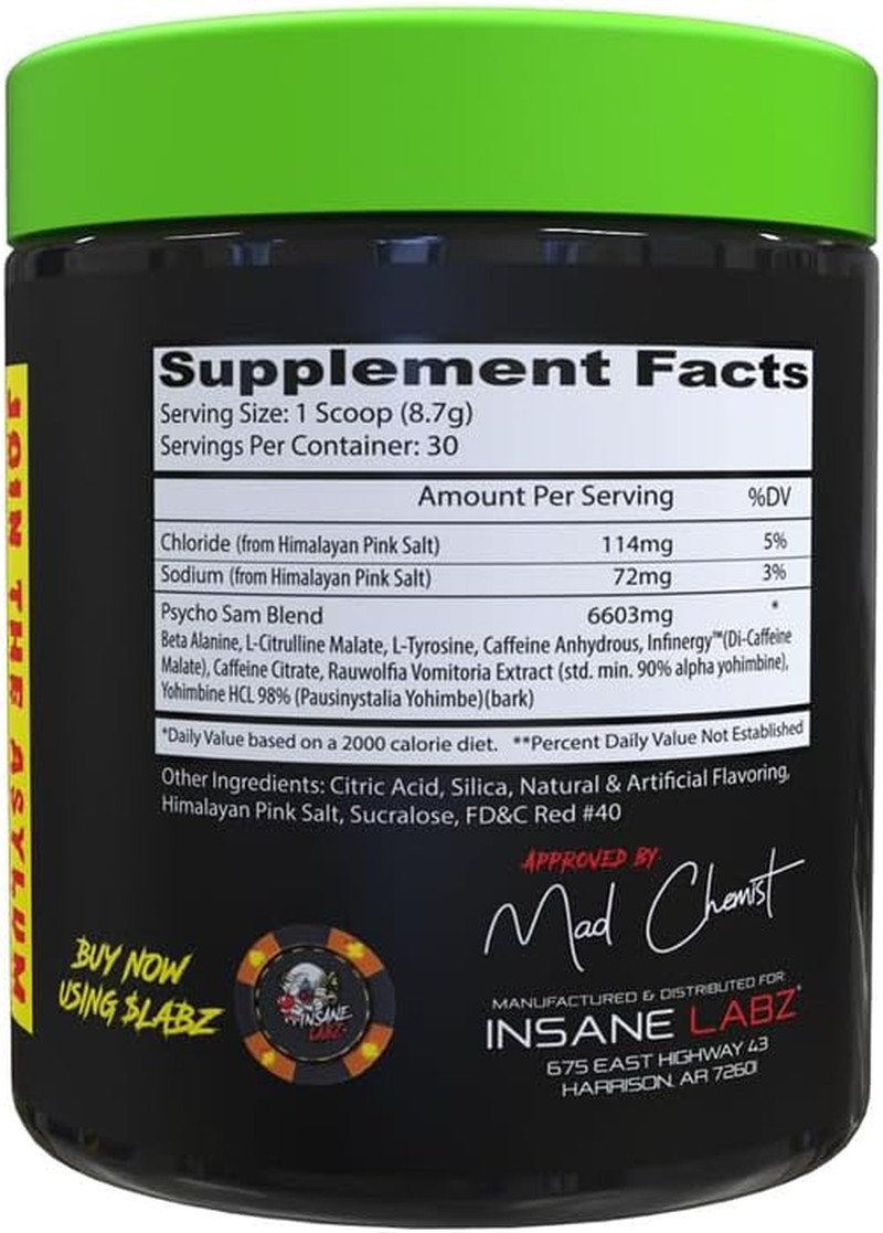 Psycho Sam, High Stimulant Pre Workout Powder, 30 Srvgs (30 Servings (Pack of 1)
