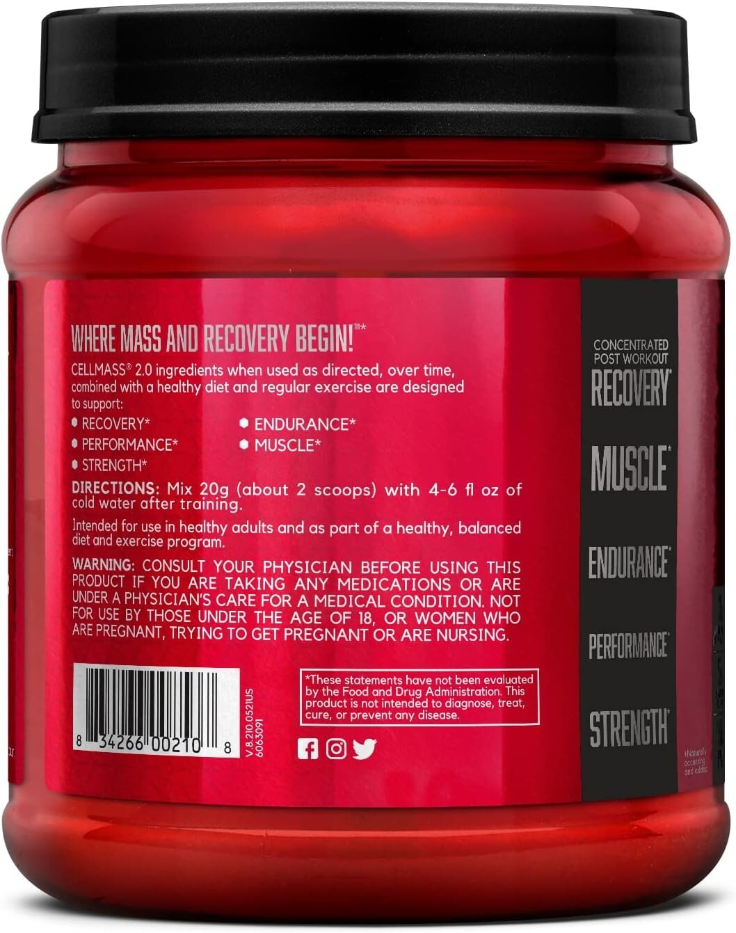 BSN Cellmass 2.0 Post Workout Creatine BCAA Recovery 25 Servings 4 Flavors New